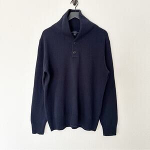 J. Crew Sweater‎ Mens 100% Lambs Wool Button Cowl Neck Navy Cozy Casual Large